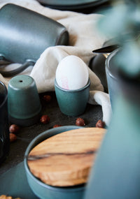 RAW Northern Green Small Bowl with Teak Wood Lid & Spoon by Aida – Stoneware Storage for Stylish Everyday Serving
