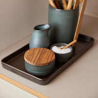 RAW Northern Green Small Bowl with Teak Wood Lid & Spoon by Aida – Stoneware Storage for Stylish Everyday Serving