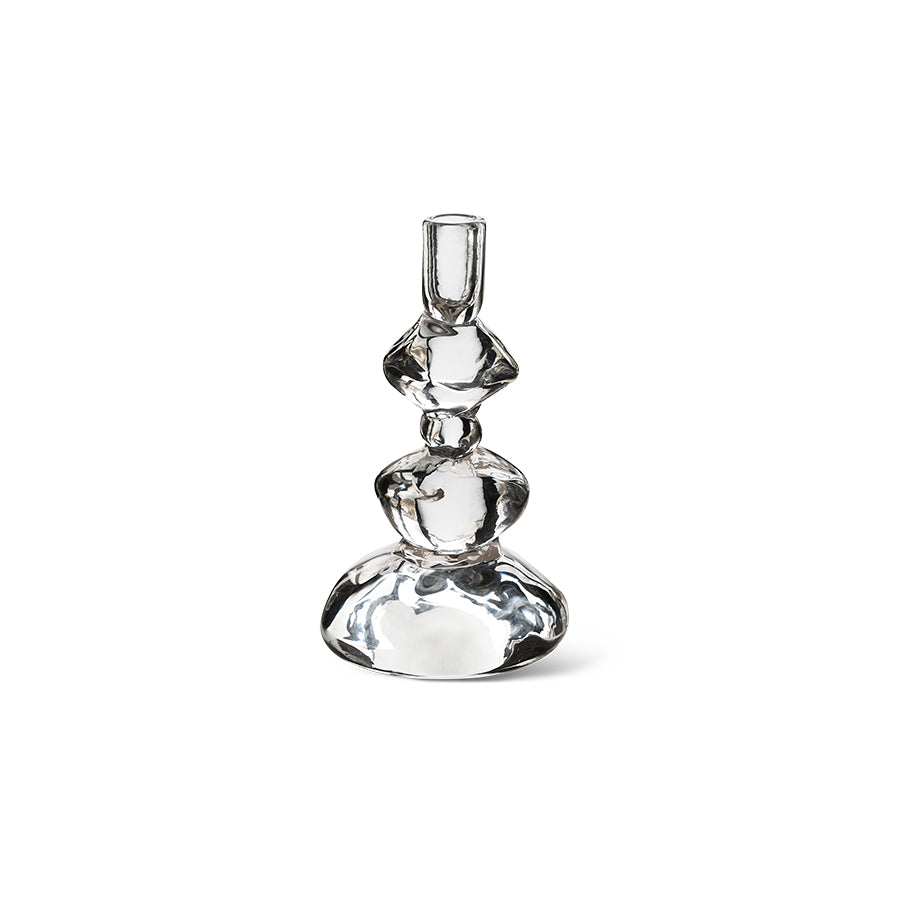 Nienke Sikkema for HKLIVING Glass Candle Holder Medium in Crystal, on white background