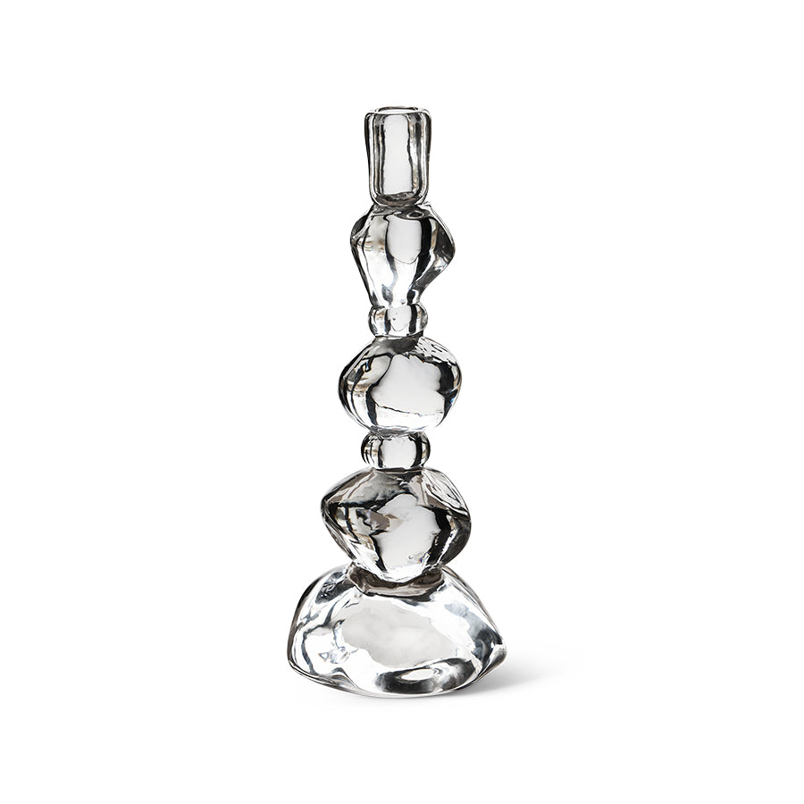 Nienke Sikkema for HKLIVING Glass Candle Holder Large in Crystal, on white background