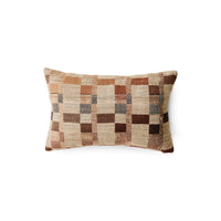 HKLIVING Silk Cushion Rural 40x25cm, brown and cream woven wool-silk cushion, front view