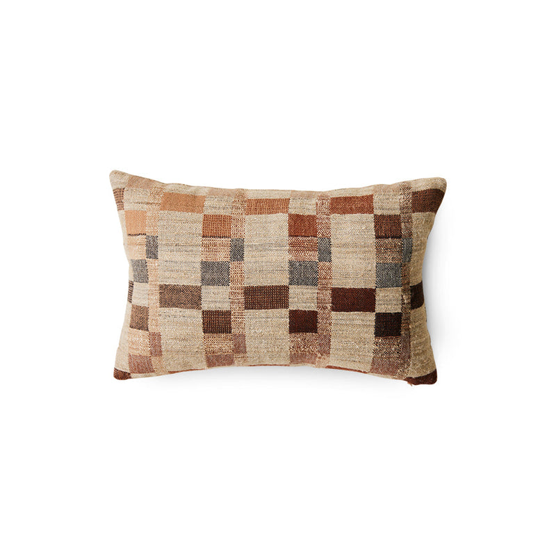 HKLIVING Silk Cushion Rural 40x25cm, brown and cream woven wool-silk cushion, front view