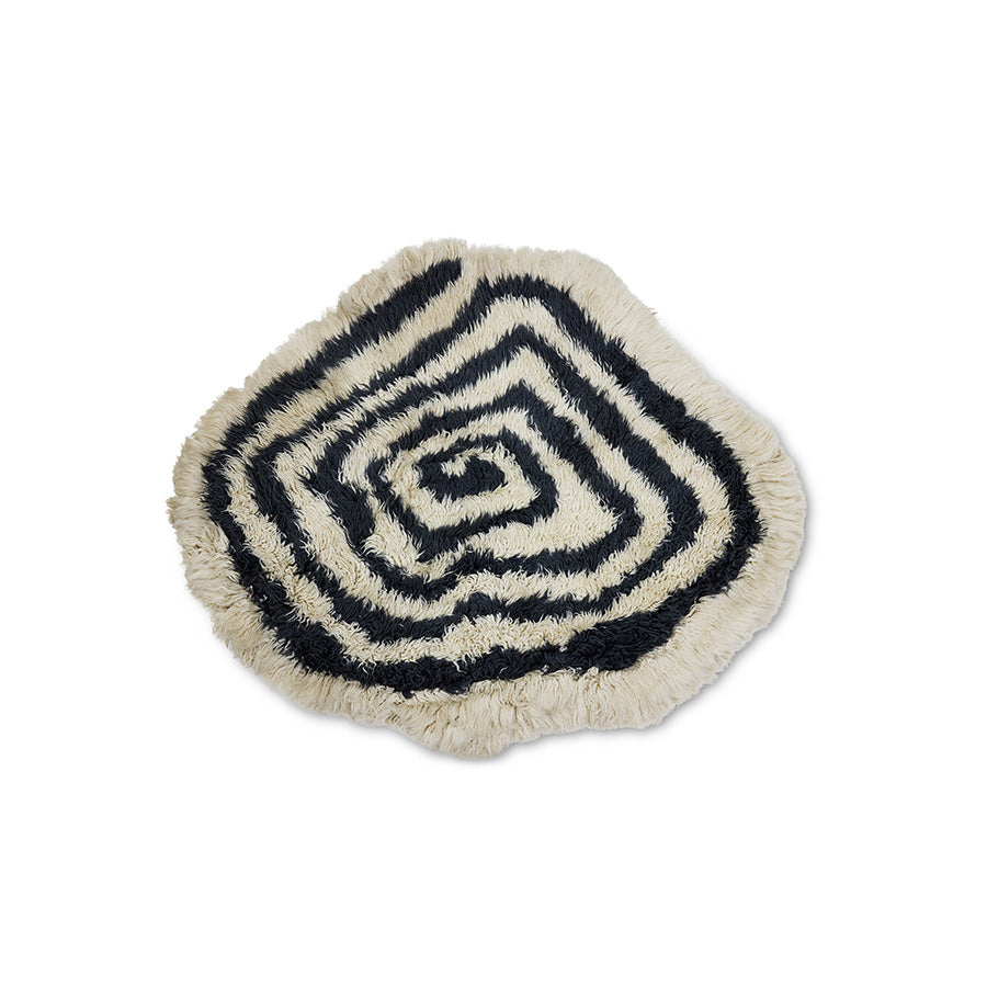 Organic Wool Rug in Black & Cream by HKLIVING – top-down view of contour-shaped rug