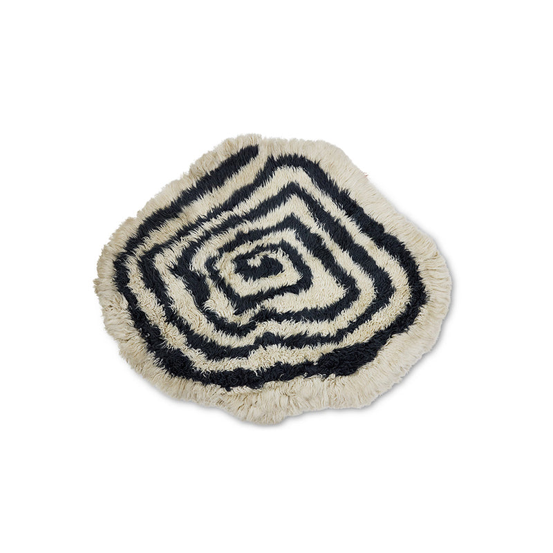 Organic Wool Rug in Black & Cream by HKLIVING – top-down view of contour-shaped rug