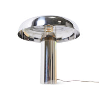 side view of HKLIVING chrome mushroom table lamp showing reflective base and shade
