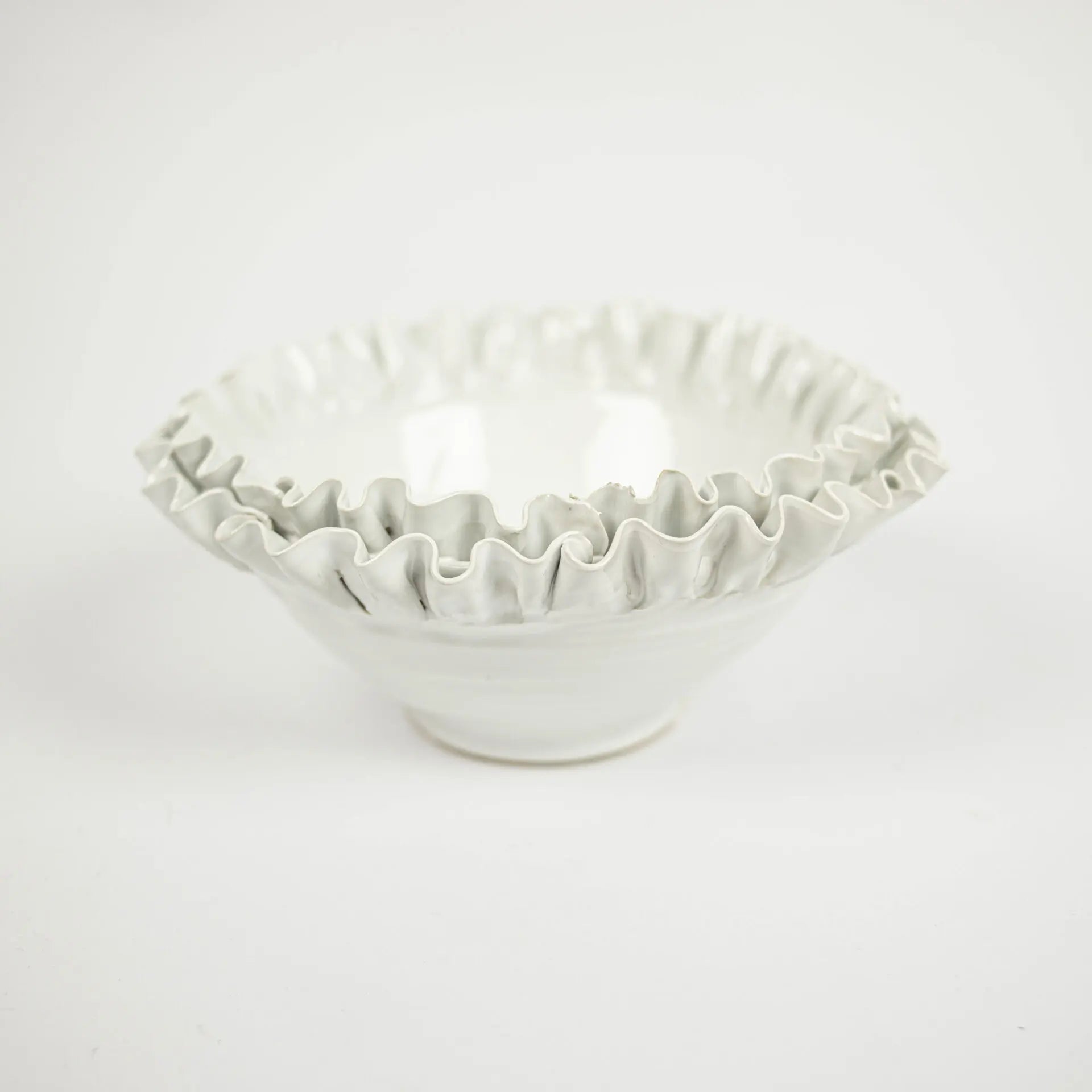 Claudine Bowl - Handmade Ceramic Decorative Bowl with Ruffled Edge and Footed Stand (Available in 3 Sizes)