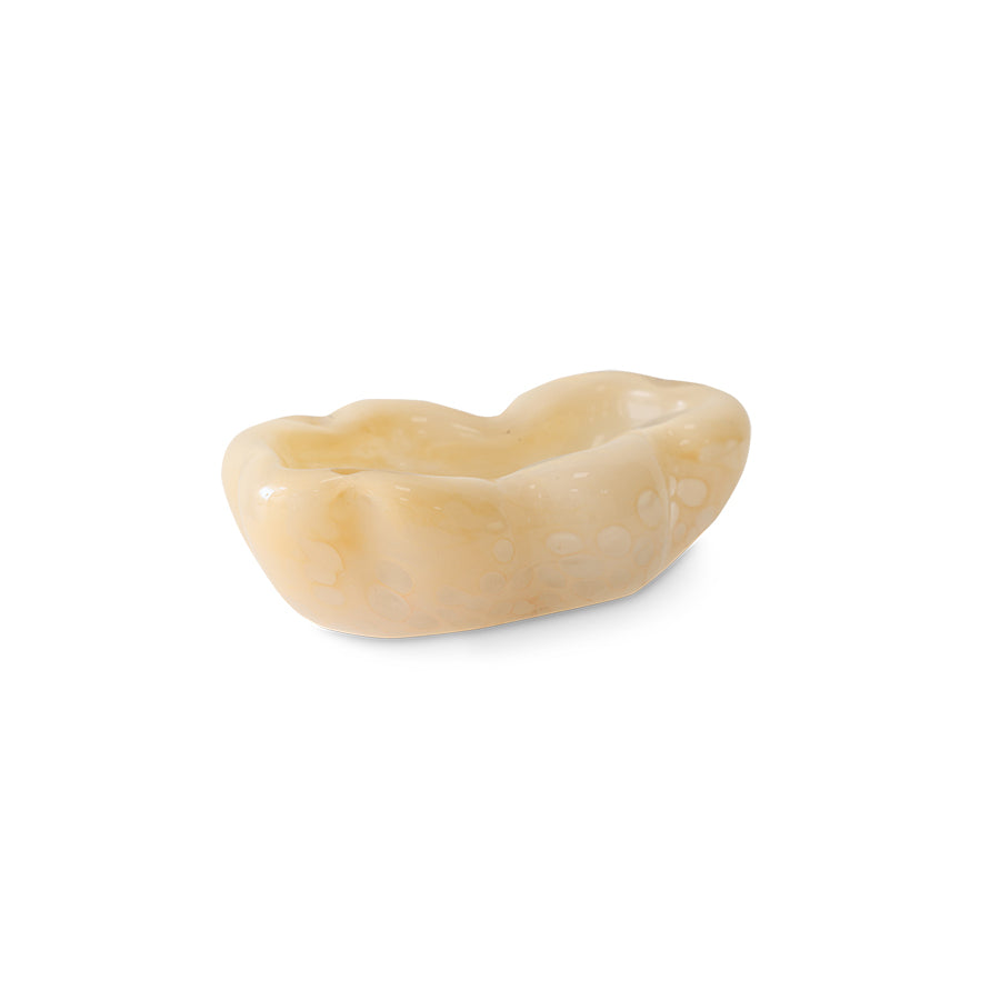 Front-angle view of the HKLIVING oyster glass bowl on a plain white background, highlighting its organic wavy silhouette