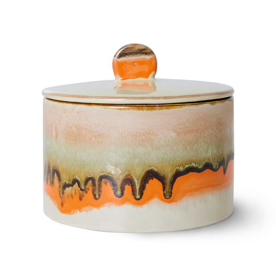 HKLIVING 70s cookie jar Burst, front view of stoneware jar and lid, colourful retro finish
