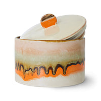 HKLIVING 70s Ceramics cookie jar Burst, top view with lid showing multicolour glaze
