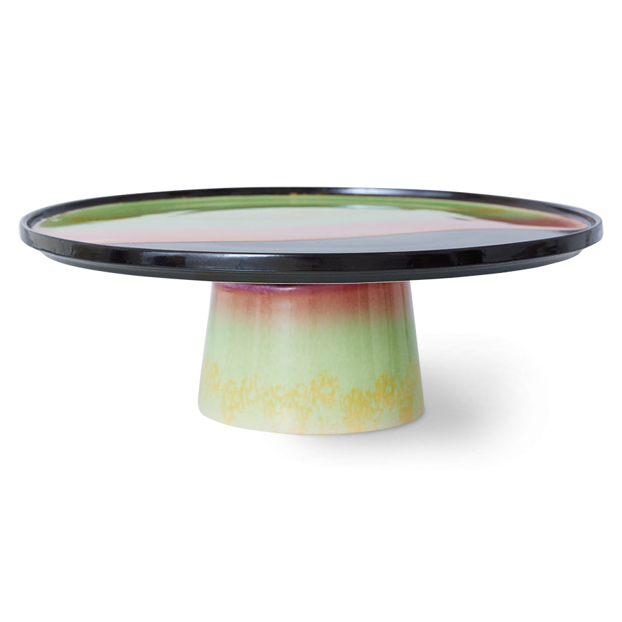 with a lime green base a cake stand with it gorgeous green black and pink platter 
