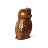 HKLIVING ceramic owl jar roasted brown stoneware, back/side view
