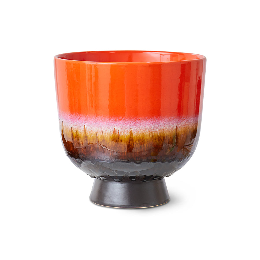 hand-glazed ceramic planter in vibrant red and brown tones