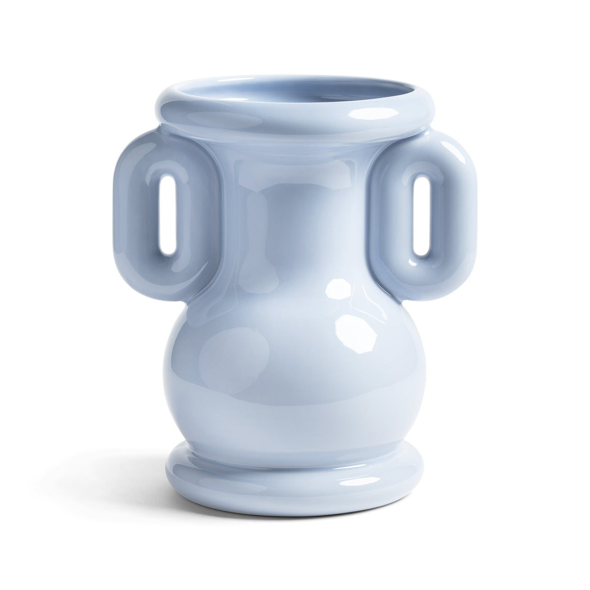 Light blue Amfora stoneware vase by &Klevering showing its rounded amphora shape