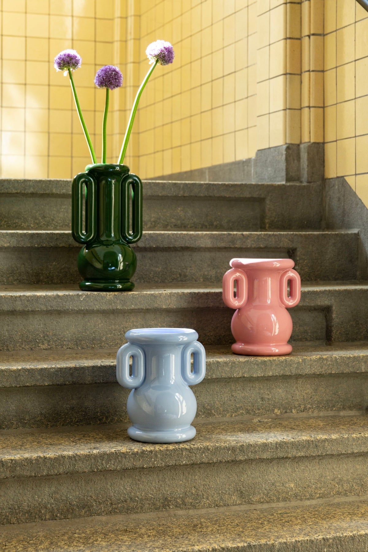 Set of &Klevering Amfora vases with the pink version adding a soft, joyful pop of colour.