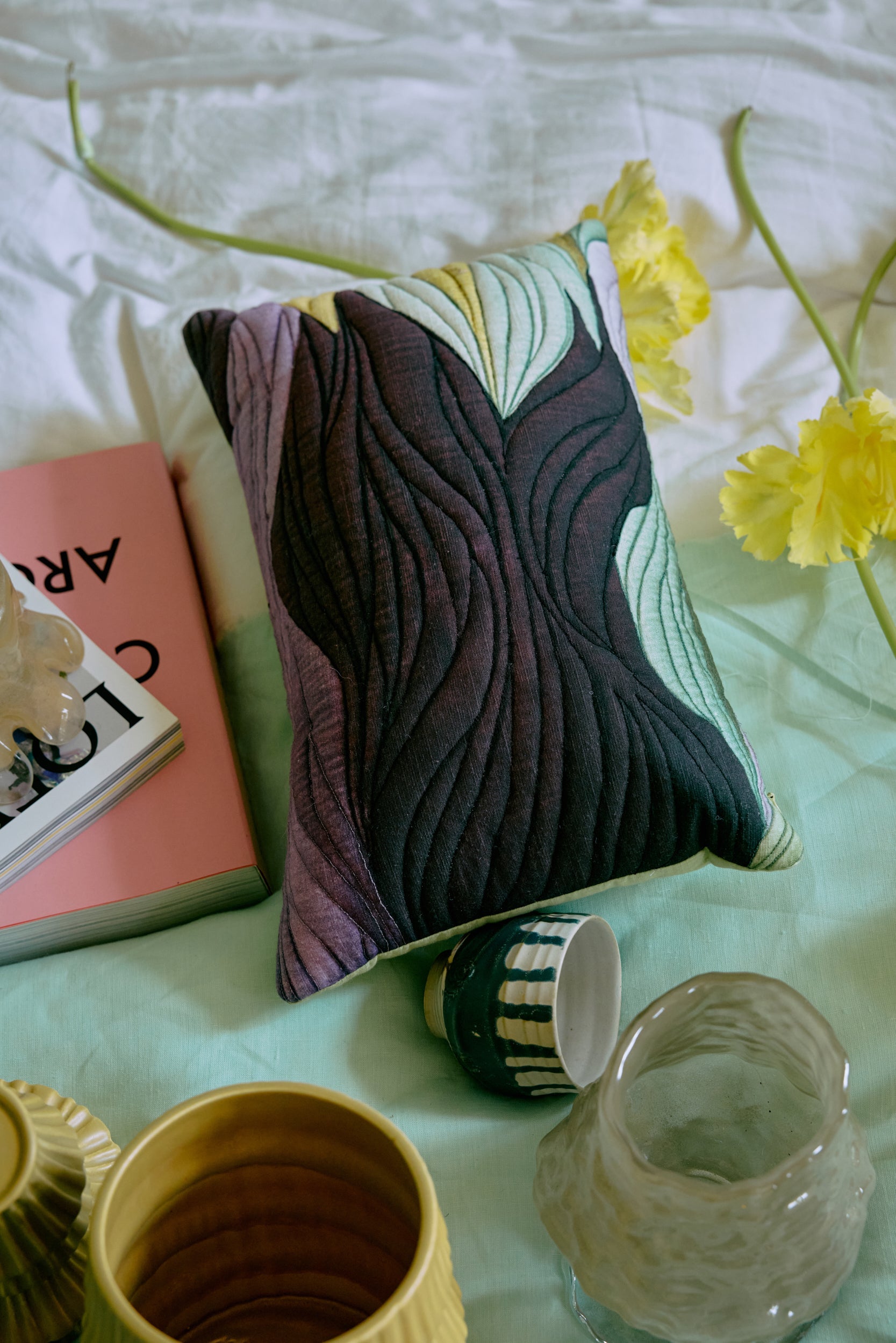 Set of four Artist Ceramics coffee cups by hkliving with varied hand-painted designs.
