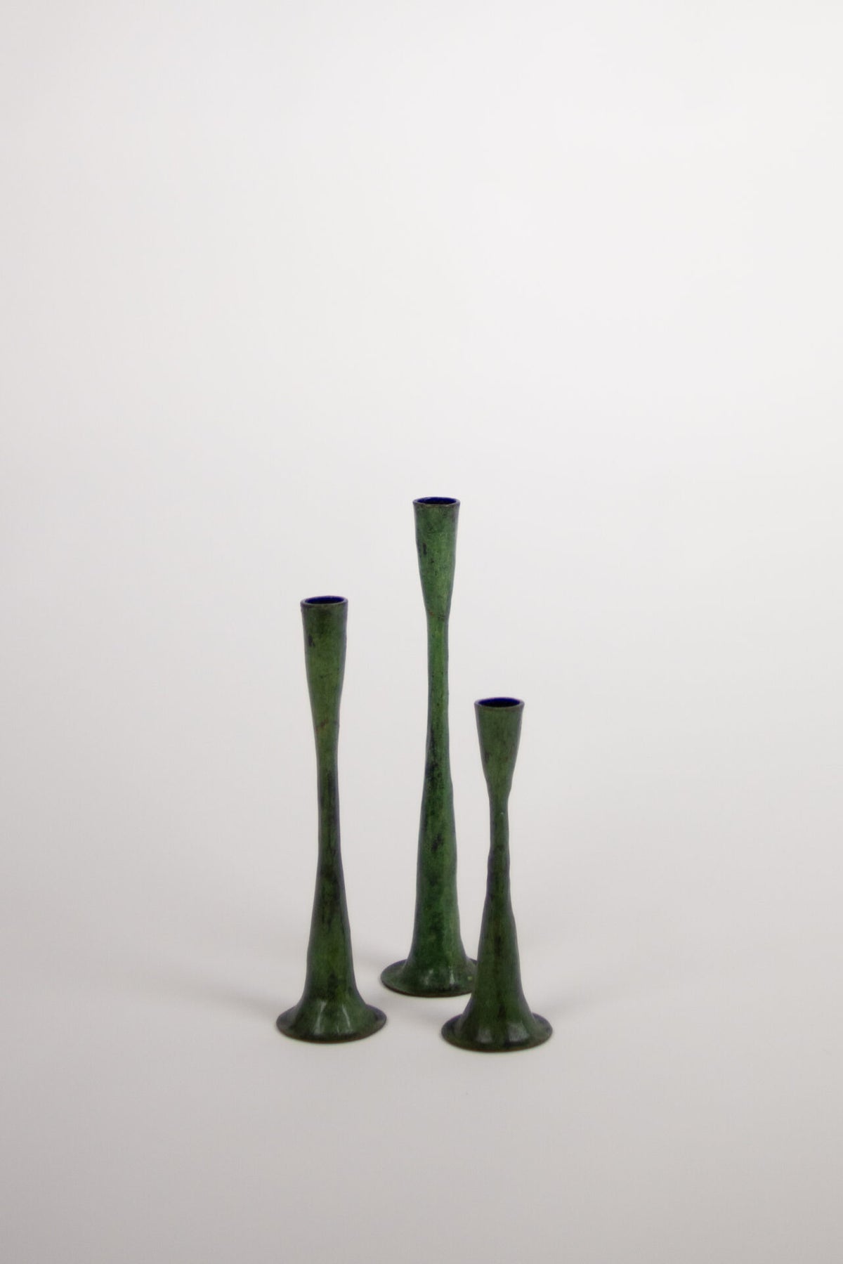 Ashraf green cast iron taper candlesticks, set of 3, by Olsson & Jensen