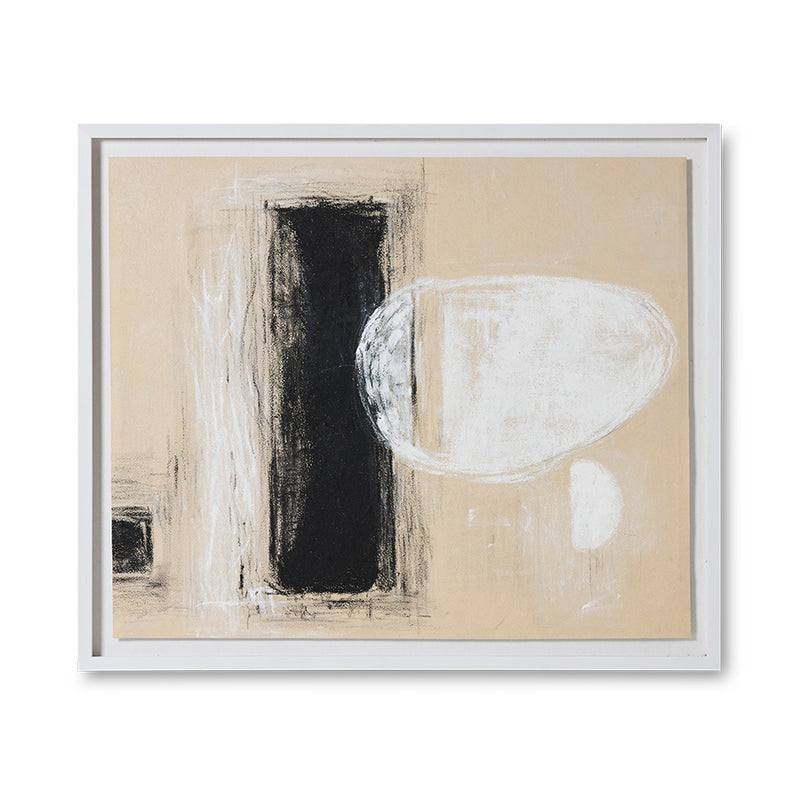 Offset framed artwork by HKLIVING, abstract black and white shapes 120 x 102cm on white background