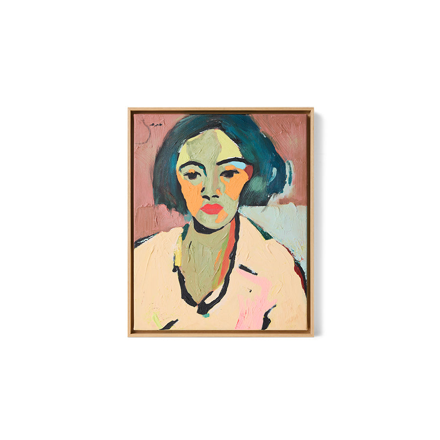 HKLIVING Self-Made framed portrait artwork with muted pink green and orange tones