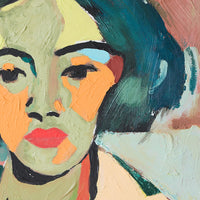 close up of HKLIVING Self-Made portrait artwork showing expressive face and textured colour