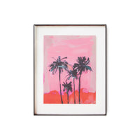Acrylic Frame Brown, Palms on Pink Sunset Art by HKLIVING 40x50cm