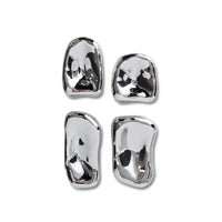 Set of four HKLIVING chrome glass wall sculptures in organic mirrored shapes on white background