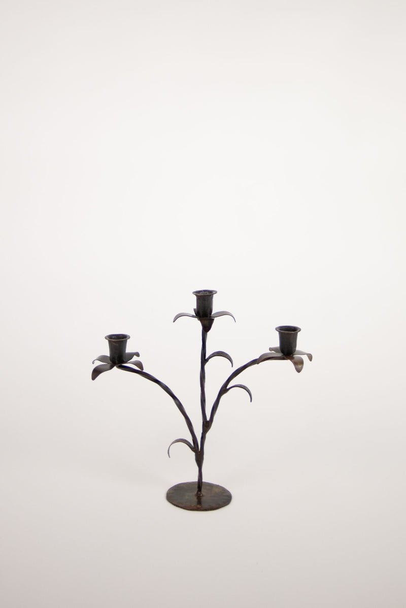 Bellora black iron three-arm flower candelabra by Olsson & Jensen