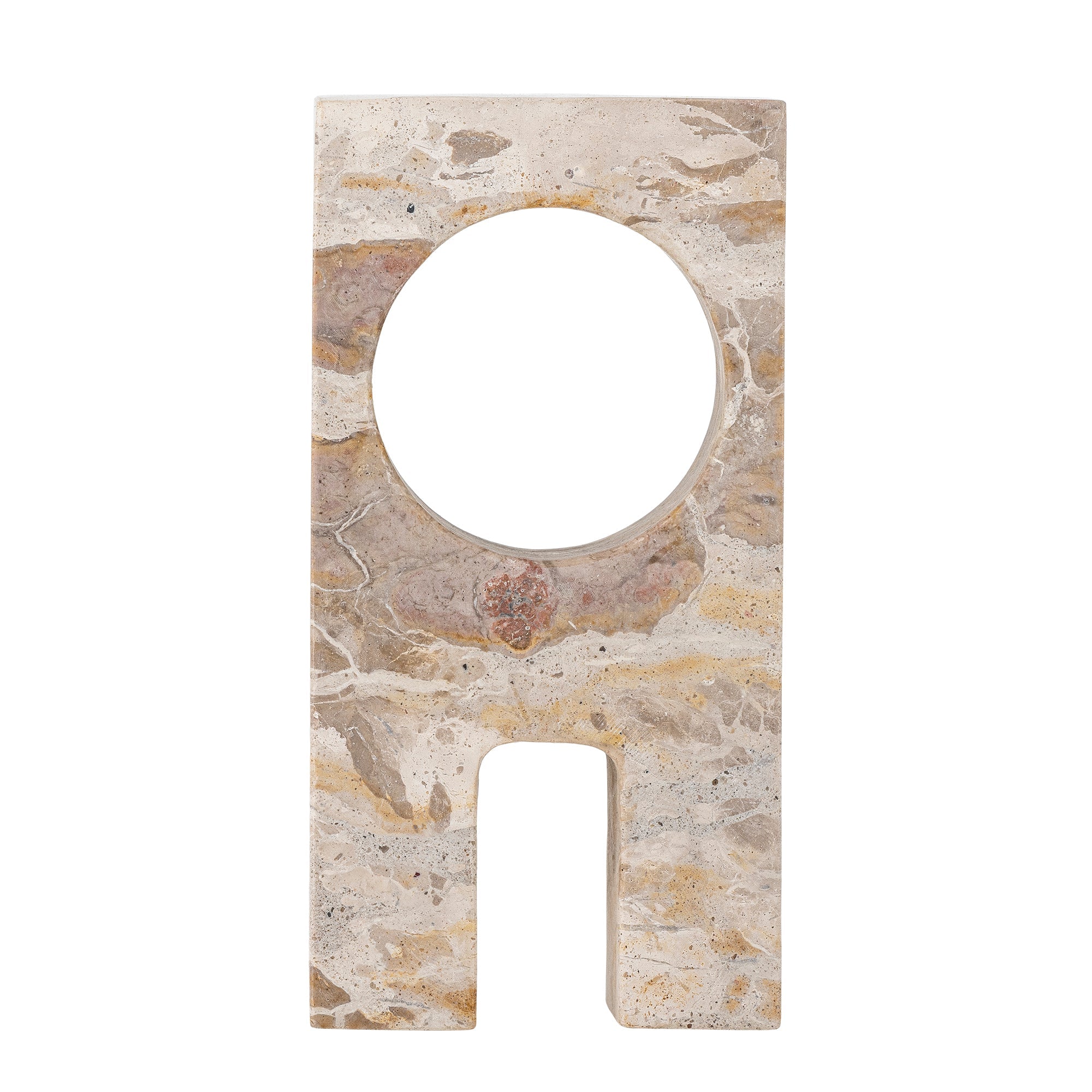 front view of the aoxi marble sculpture by bloomingville with circular cut out
