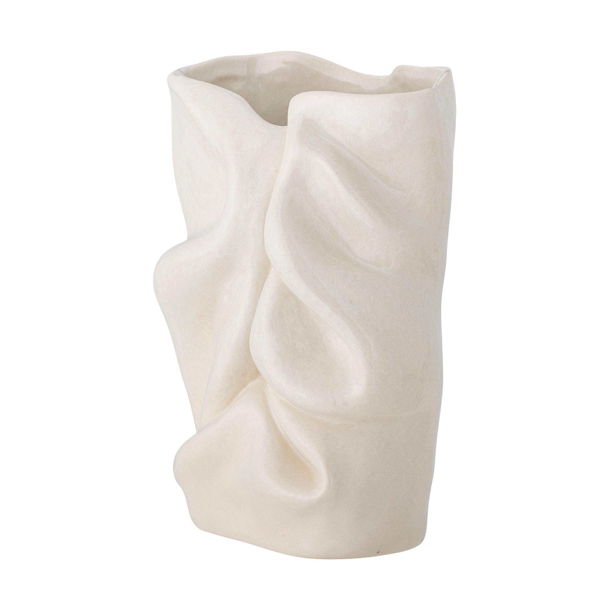 white fabrice vase by bloomingville with sculptural folded stoneware design