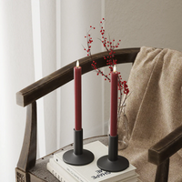 Tall 24cm bordeaux LED dinner candles on wooden sideboard