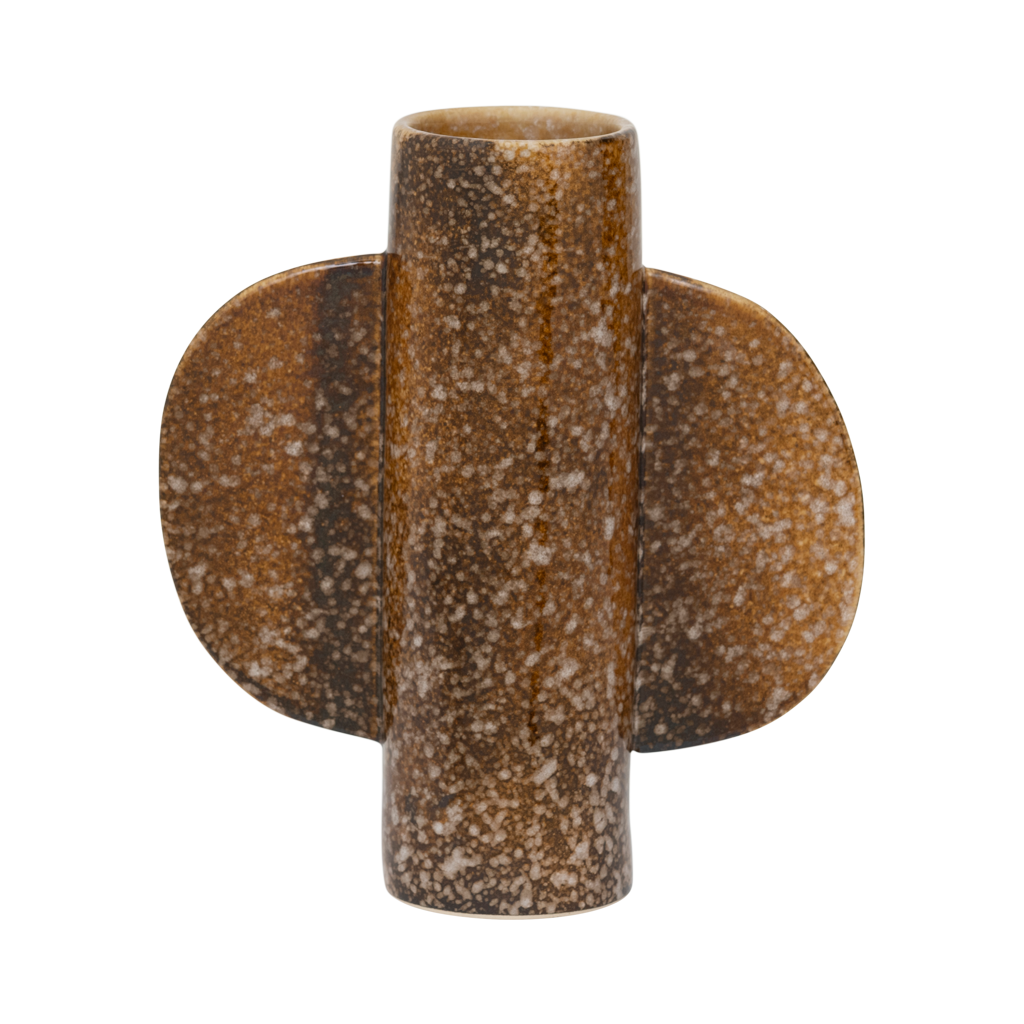 Bran vase with two rounded ears in glossy caramel brown reactive glaze by Urban Nature Culture