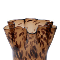 Close-up of the Liva Vase Small showing its wavy rim and dark brown flecked glass