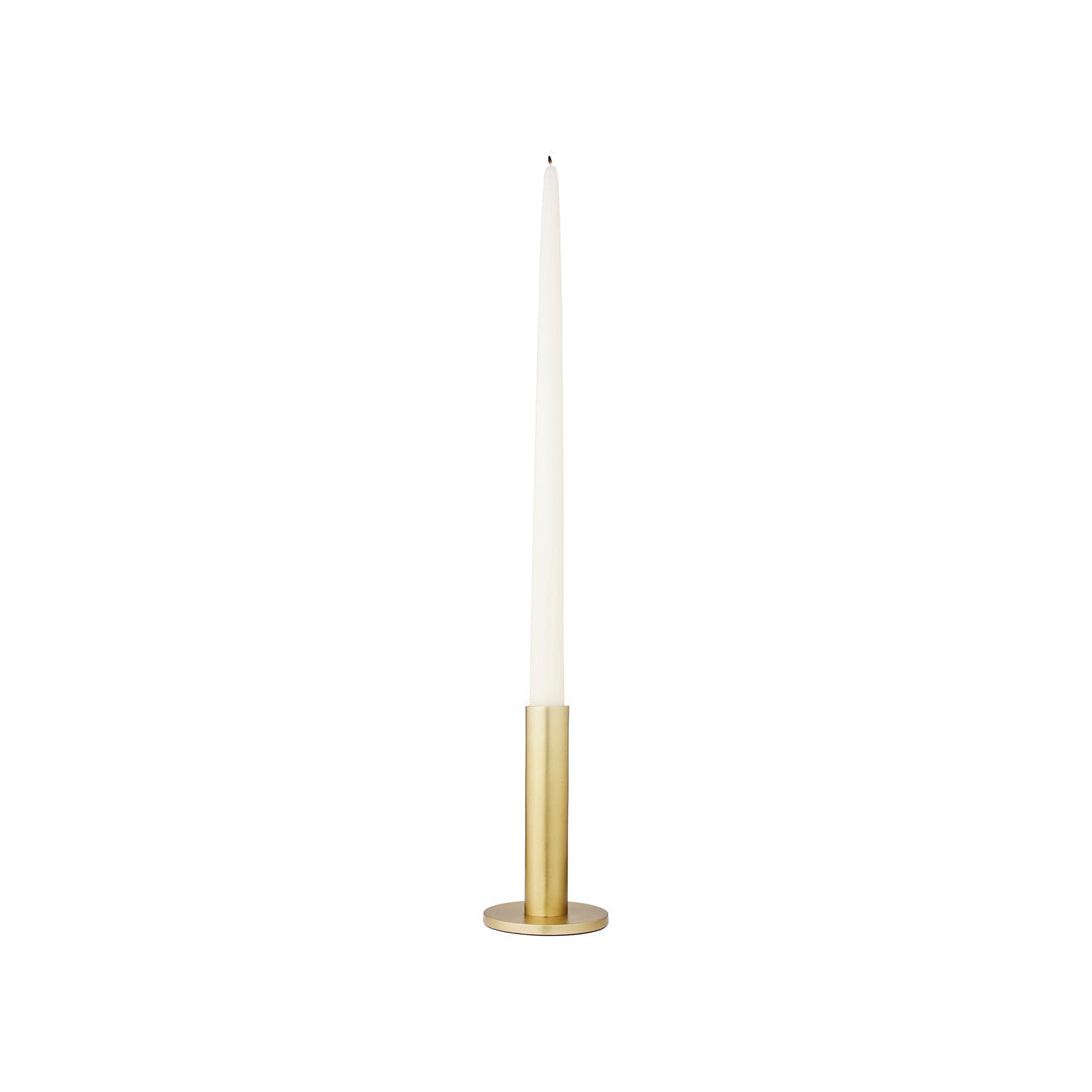 Large brass Maro candle holder holding a white taper candle