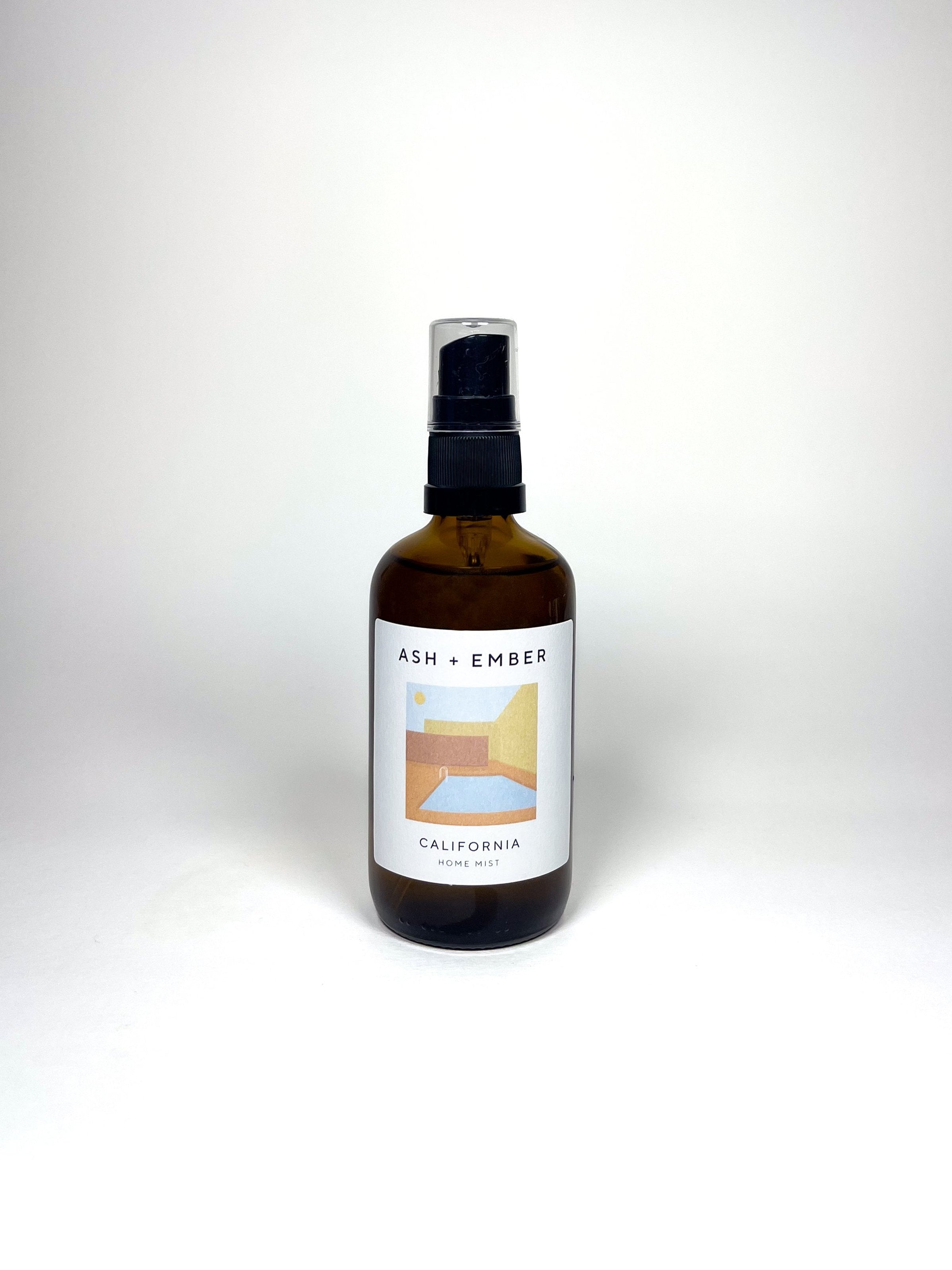 California Home Mist by Ash + Ember in amber glass bottle, citrus and cedar scent