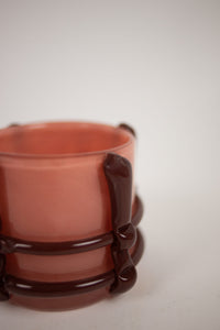Close-up of the brown glass bands on the Caramel pink votive by Olsson & Jensen
