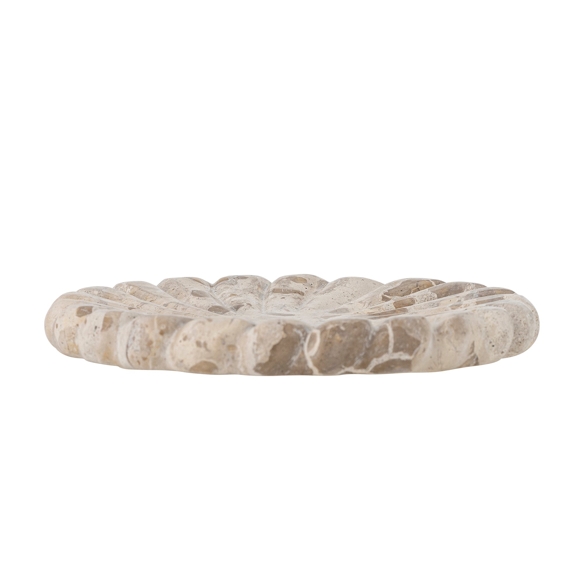 Carved natural marble tray by Bloomingville with scalloped edge design