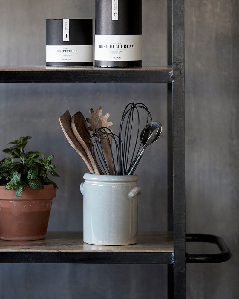 ceramic utensil holder used in kitchen with house doctor pottery pot
