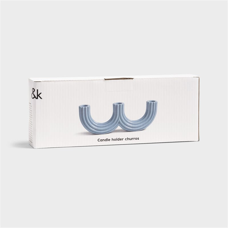 Light blue Churros candle holder in its &Klevering gift box
