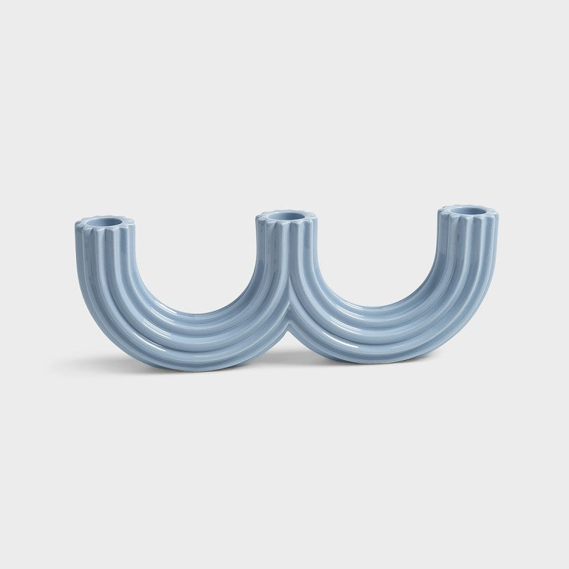 Churros candle holder in glossy light blue with ridged double arches by &Klevering