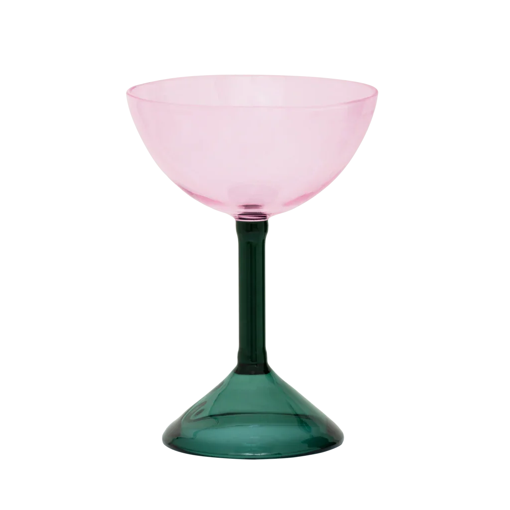 Rose pink coupe cocktail glass with green stem by Urban Nature Culture