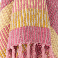 close-up of woven pink and yellow recycled cotton throw with textured stripes