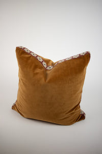 Daisy camel velvet cushion with embroidered flower trim by Olsson & Jensen, 60x60 cm