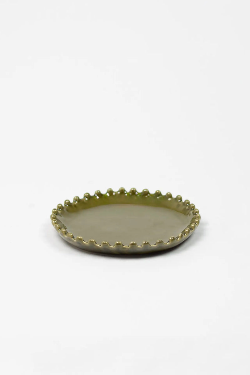 Eden olive green stoneware side plate with beaded edge by Olsson & Jensen