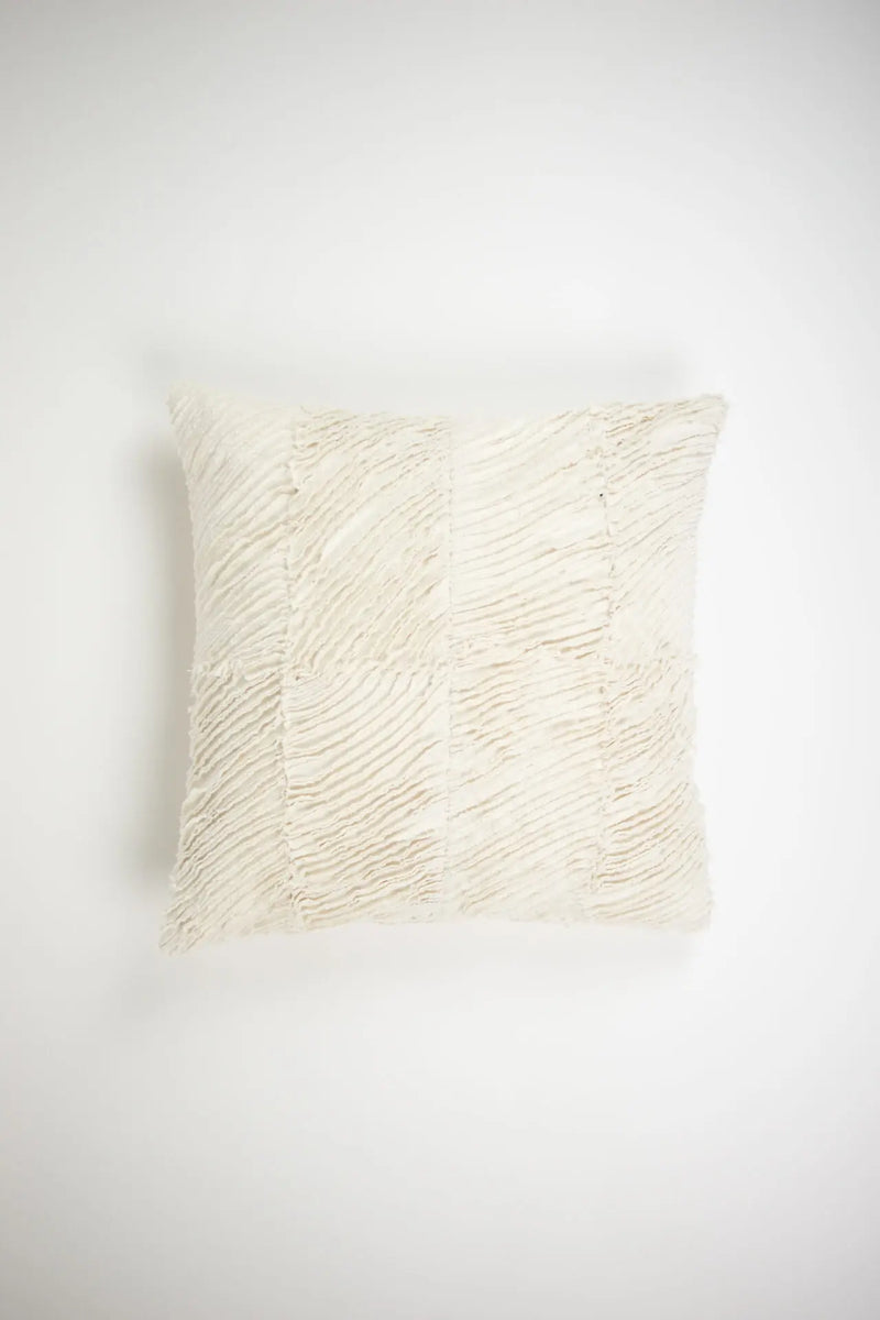 Elba cream textured cotton cushion 50x50 cm by Olsson & Jensen with raw-edged wave pattern, front view