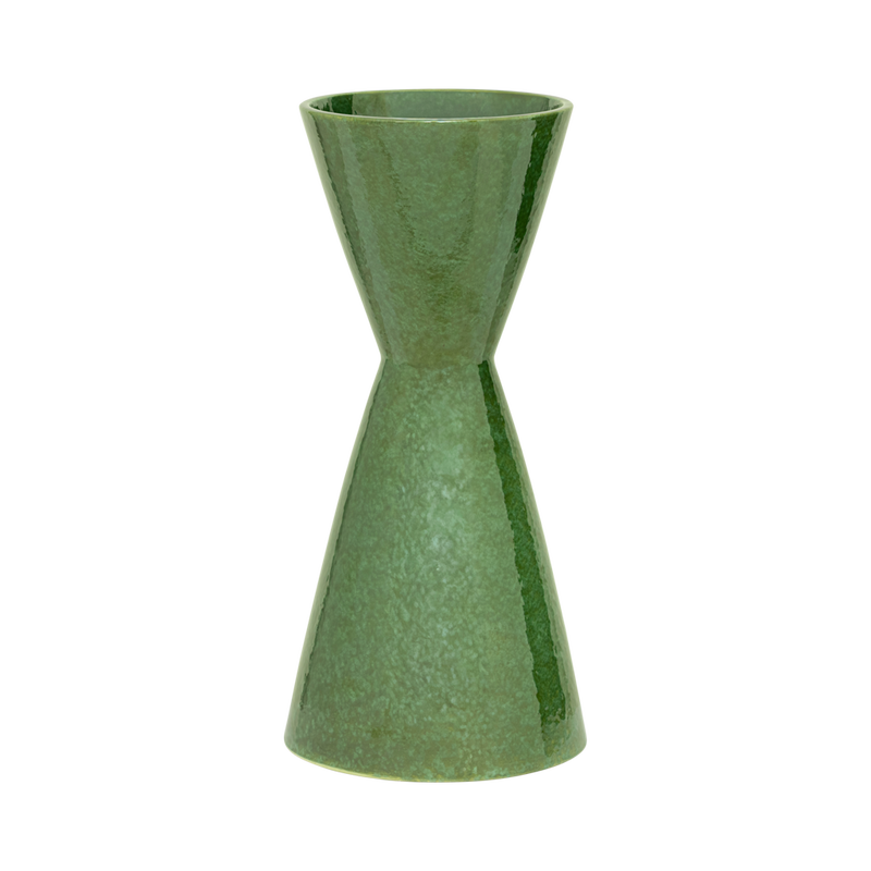 Faen angular hourglass vase in glossy leaf green by Urban Nature Culture