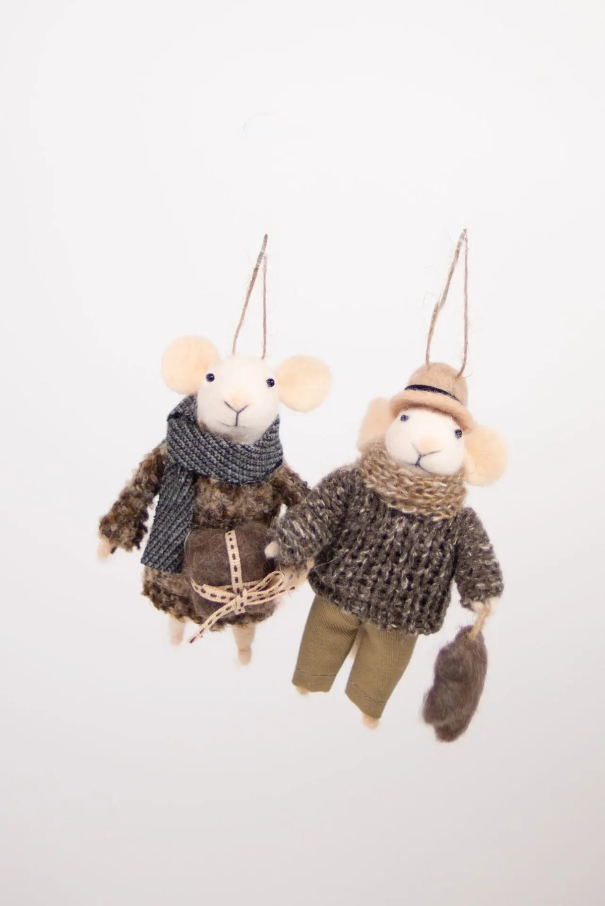 White felt Christmas mice in winter knits, set of 2, by Olsson & Jensen