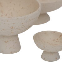 Close-up of the speckled, textured finish on the Flad footed bowl