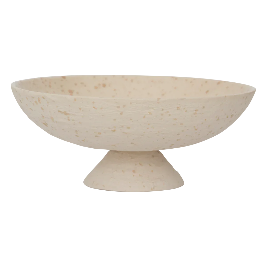 Flad footed serving bowl in speckled off-white recycled ceramic by Urban Nature Culture