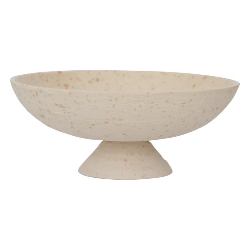 Flad footed serving bowl in speckled off-white recycled ceramic by Urban Nature Culture
