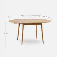 Dimensions drawing of the Fox Round Extendable Dining Table 110/150 by 366 Concept