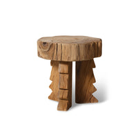 Carved Wooden Stool - Handcrafted Solid Teak Accent Seat by HKLIVING